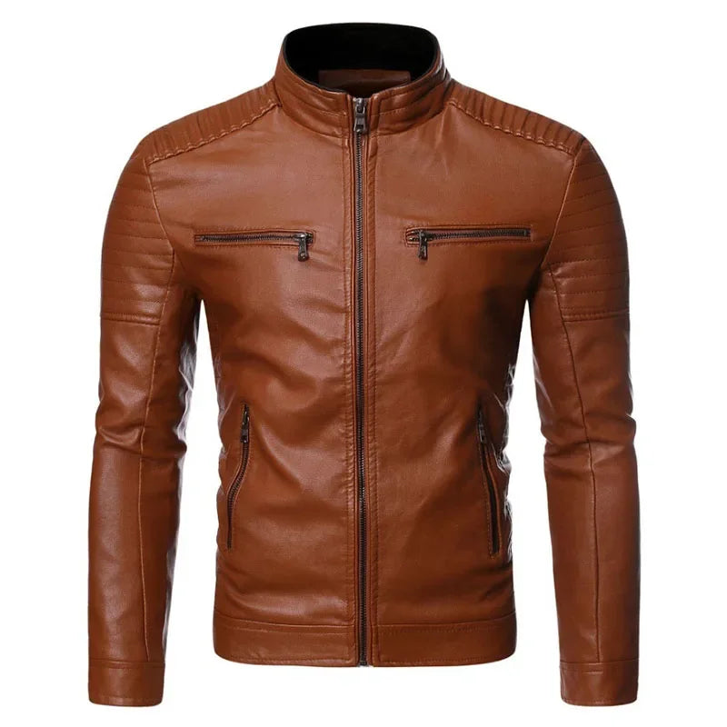 Leather Zipper Korean Trend Casual Fit Slim Baseball Clothes Autumn Fashion Leather Coat Sheepskin Men Leather Jacket New Men - Tamnz