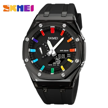 SKMEI Waterproof Men Watch Countdown Stopwatch Led Light Electronic Movement Wristwatch 5Alarm Clock 2 Time Digital Watches 2100 - TaMNz