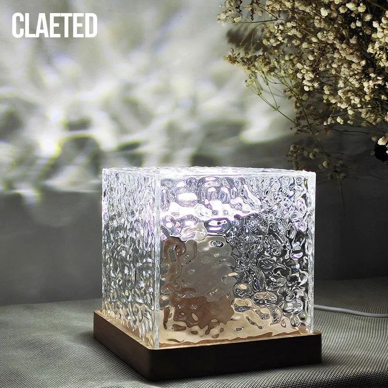 Claeted LED Dynamic Water Ripple Projector Night Lights Flame Atmosphere Table Lamp for Bedsides Livingroom Home Decor Lamps - Tamnz