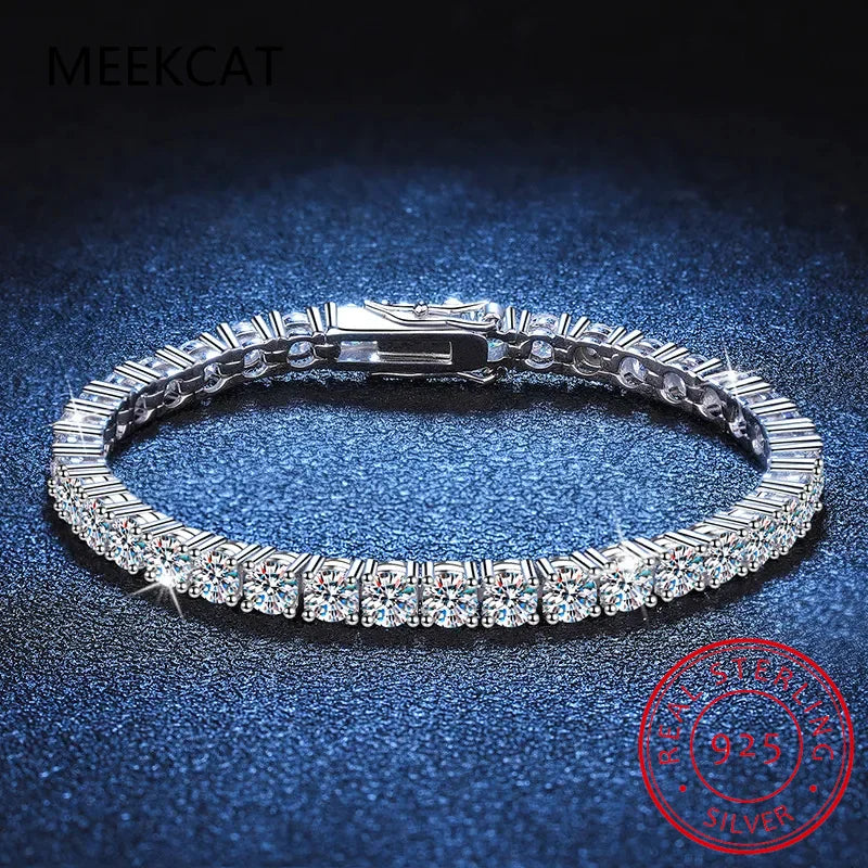 Real 3MM D VVS Moissanite Tennis Bracelet Passes Diamond Sparkling Test Solid S925 Jewelry Wedding Women Gift