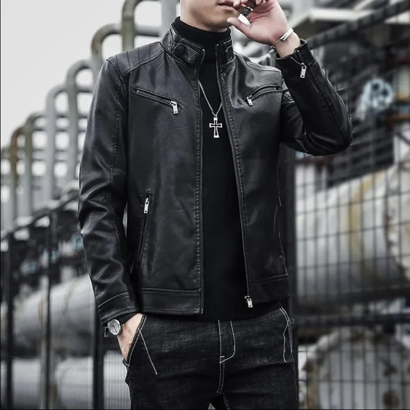 Men Leather Suit Jacket Men Slim Fit Short Coat Men Fashion Leather jacket Streetwear Casual Blazer Jackets Male Outerwear