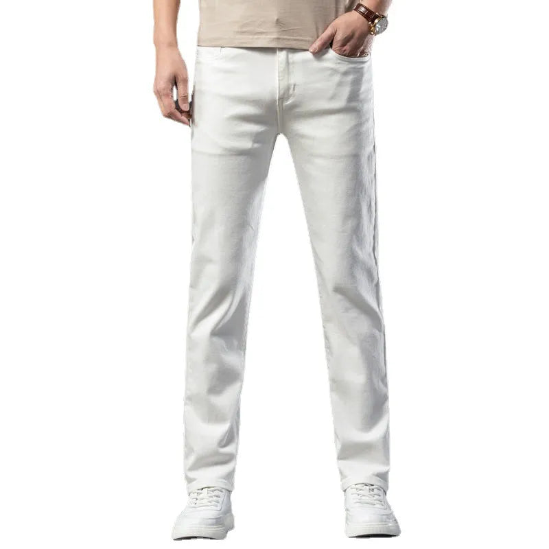 Classic Style Men's White Jeans Men Cotton Casual Business Stretch Slim Fit Denim Trousers Male Fashion Brand Pants - TaMNz