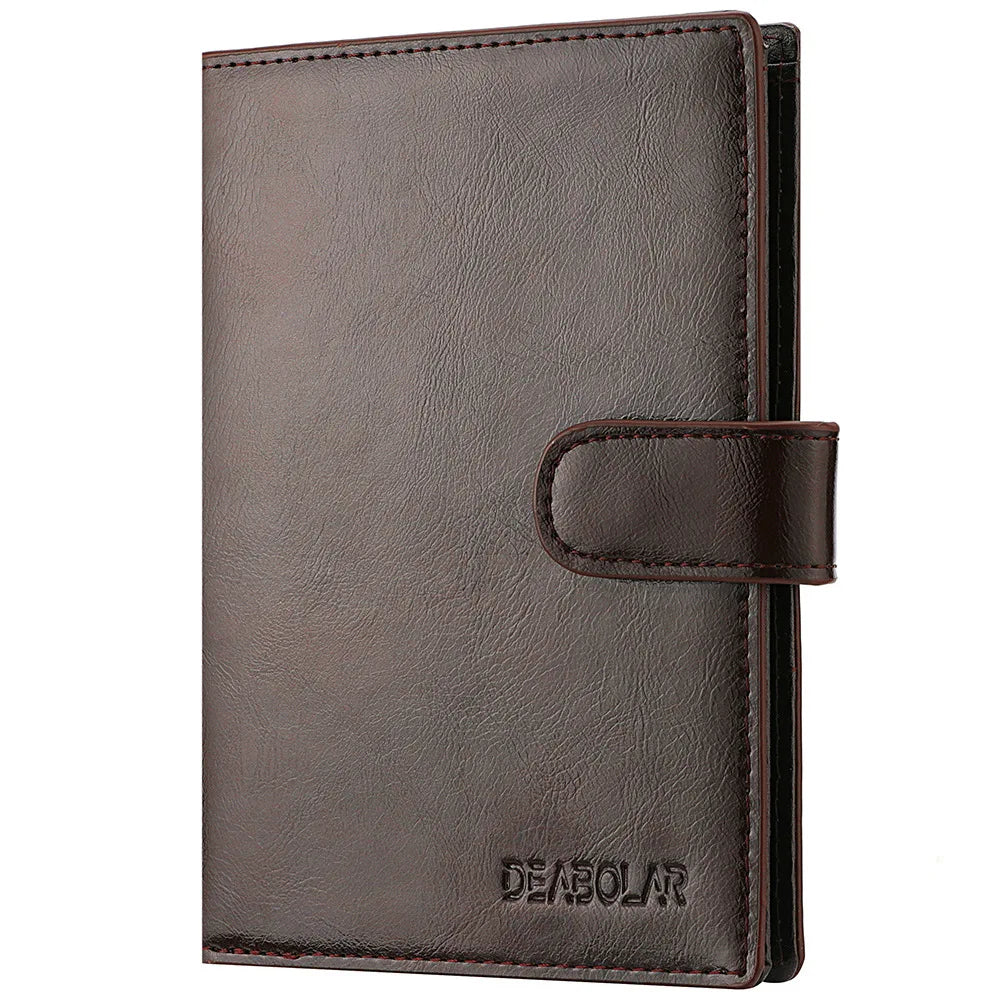 High Capacity Men's Passport Leather Wallet Multiple Card Slots and A Clear ID Window Vintage Business Card Bag - Tamnz