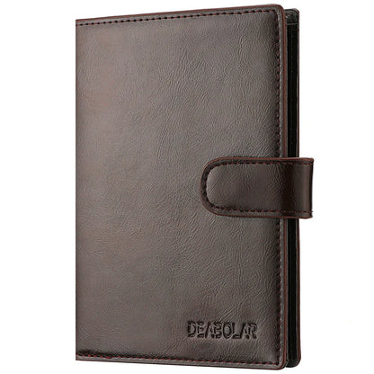 High Capacity Men's Passport Leather Wallet Multiple Card Slots and A Clear ID Window Vintage Business Card Bag - Tamnz