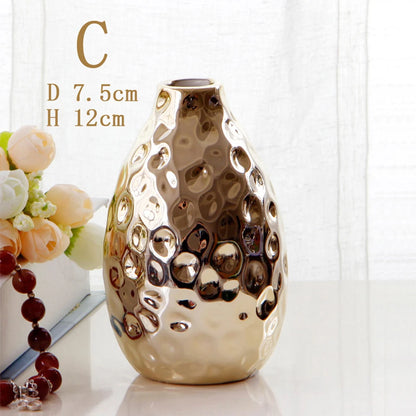 Unique Oval Shape Plating Ceramic Flower Vase Decorative Modern for Home Centerpieces Three Different Styles