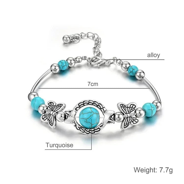 Delysia King 2021 Trendy Women Butterfly Bracelet Carved Pattern Personality Beaded Turquoise Hand Chain - TaMNz
