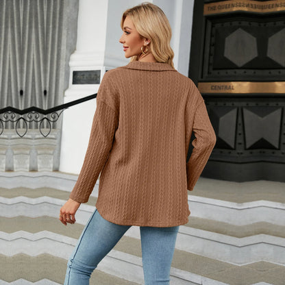 Autumn Winter Long Sleeve Shirts Brown Button Up Elegant Top For Women - TaMNz