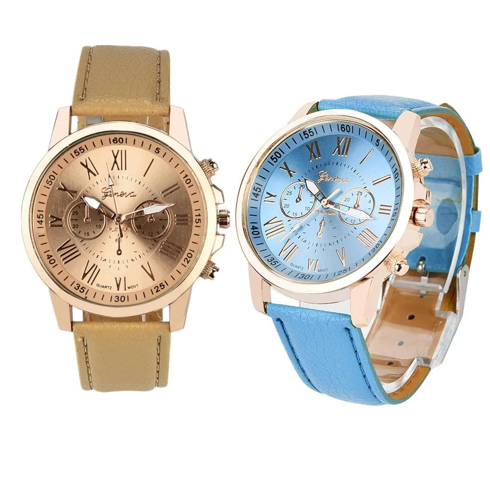 Women's Watch Roman Numerals Faux Leather Analog Quartz Watch Elegant woman watch Leather Strap  Alloy ladies watch reloj