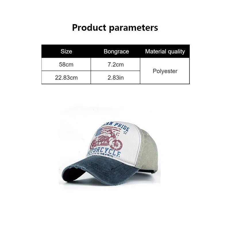 Fashion Trend Printing Motorcycle Truck Caps Washed Cotton Baseball Cap Mens Sun Hat Hip Hop Caps Cool Outdoor Hats