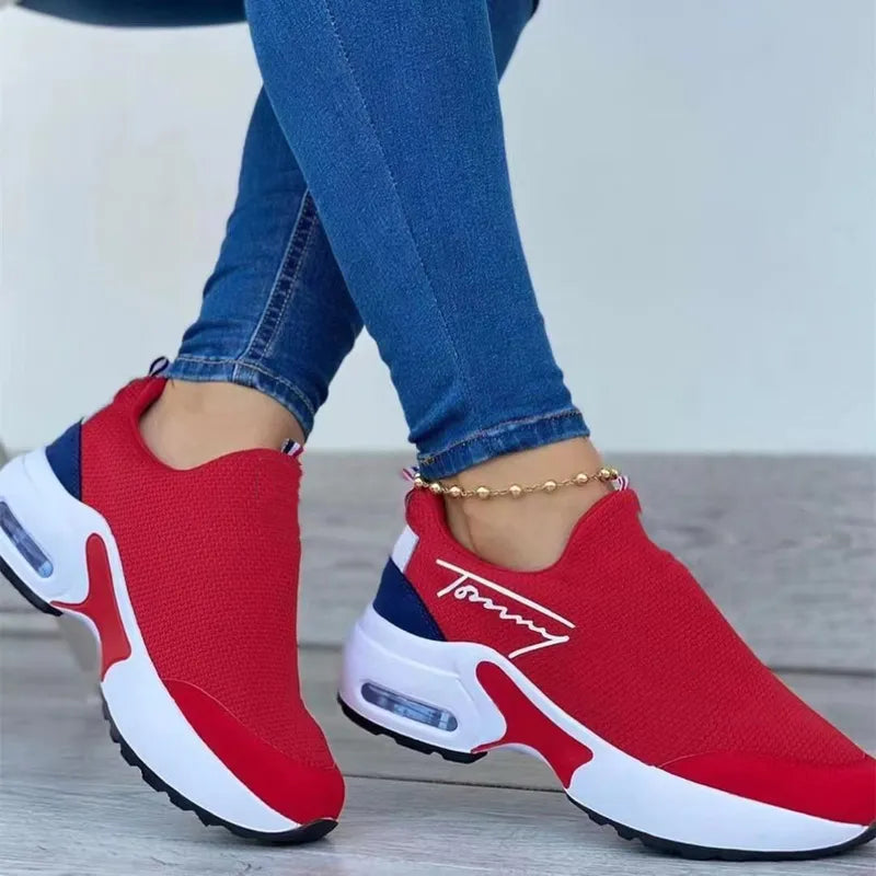 Women Fashion Vulcanized Sneakers Platform Flats Ladies Casual Shoes Mesh Breathable Wedges Walking Sneakers - TaMNz