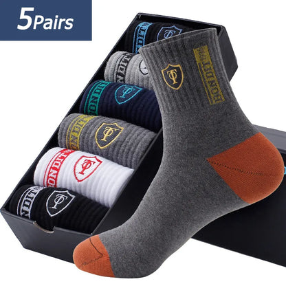 5 Pairs Apring And Fall Mens Sports Socks Summer Leisure Sweat Absorbent Comfortable Thin Breathable Basketball Meias EU 38-43 - TaMNz