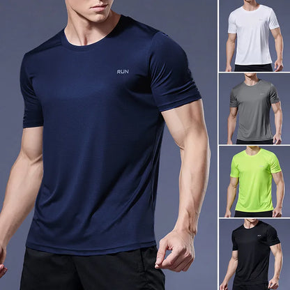 Mens Short Sleeve Sport t Shirt Quick Dry Running t-Shirt Breathable Fitness Shirt Top Ice Silk Gym Football Jerseys Man Clothes - TaMNz