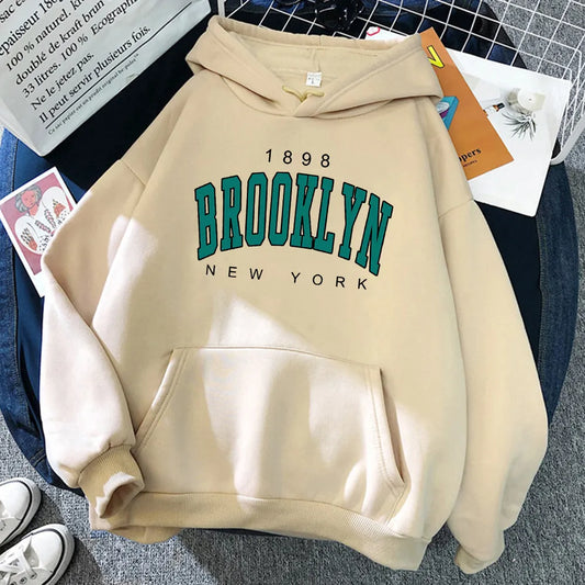 1898 Brooklyn New York Printed Women Hoodies Fashion Fleece Hoody Creativity Pullover Clothing Street Loose Sweatshirts - TaMNz