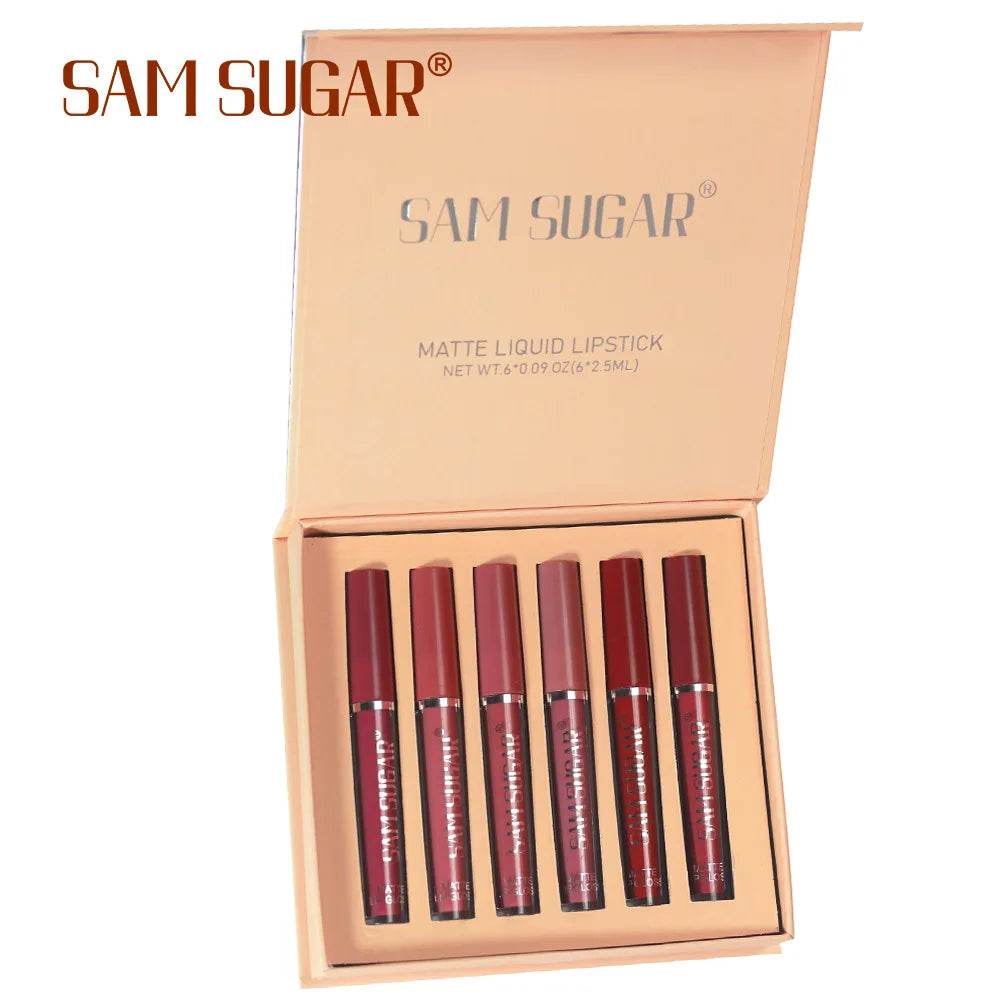 SAM SUGAR Long-Lasting Waterproof Non-stick Cup sexy colors Matte Mist Top 6 Lip gloss set Easy Color silky texture Lip glaze - Tamnz