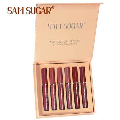 SAM SUGAR Long-Lasting Waterproof Non-stick Cup sexy colors Matte Mist Top 6 Lip gloss set Easy Color silky texture Lip glaze - Tamnz