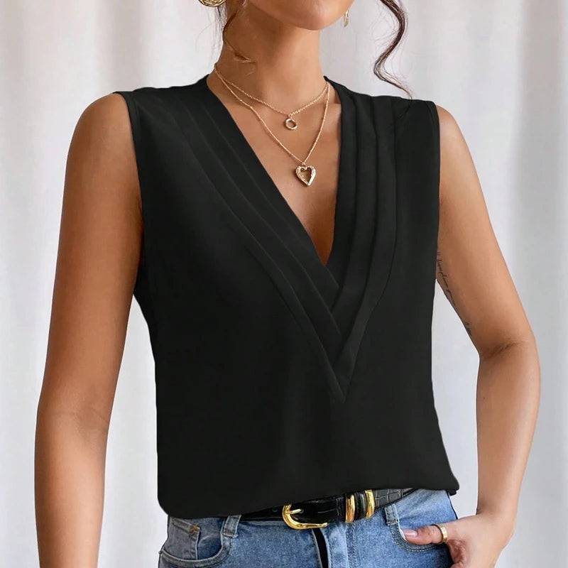 Solid Casual Loose Sleeveless Blouse - TaMNz