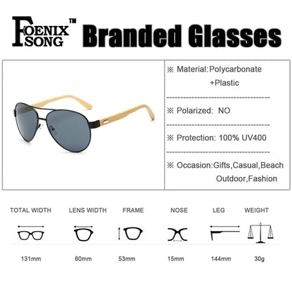 Flat Top Pilot Bamboo Men's Glasses UV400 Eyewear Gafas Oculos Lentes - TaMNz