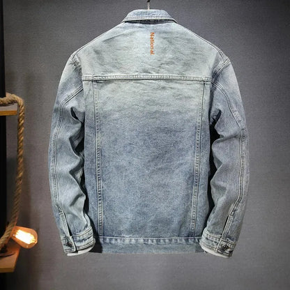 American Style washing DistresseddenimJacket Men's Autumn/Winter New High Street Vibe Trendy Vintage Work Lapel Jacket