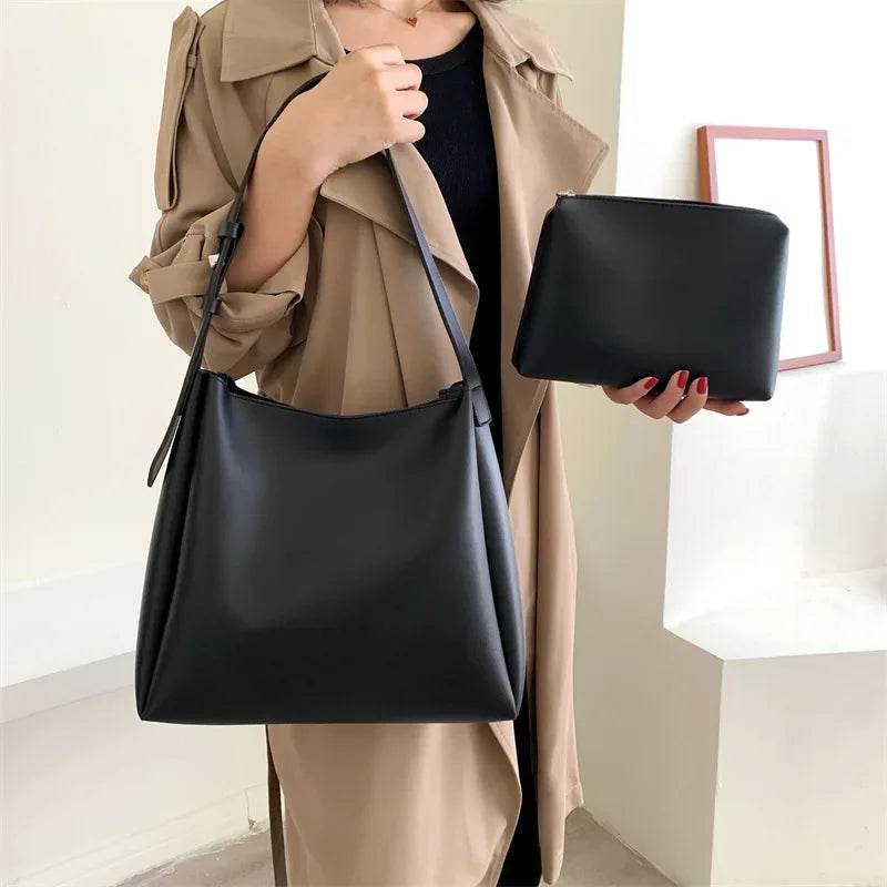 Fashion Leather Tote Bag for Women 2024 Trends Female Simple Large High Capacity Shoulder Side Bag Handbags and Purses Women Bag - Tamnz