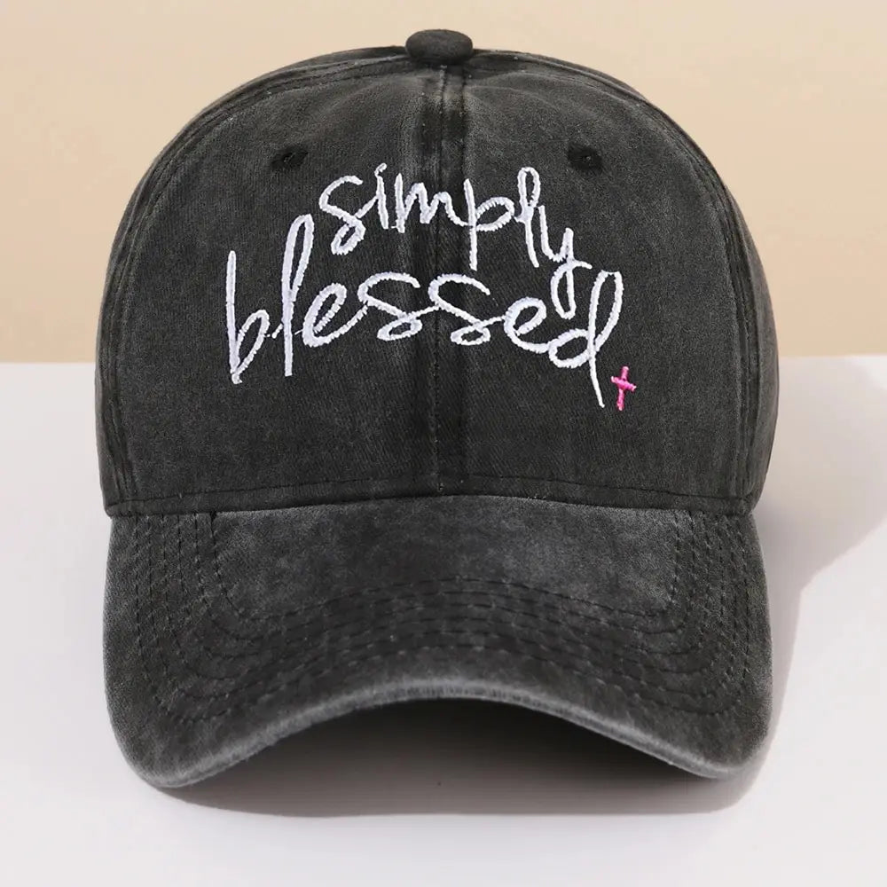 Simply Blessed Embroidered Wash Baseball Hat Men's Fashion Sunshade Personality Soft Top Duck Tongue Hat Women - Tamnz