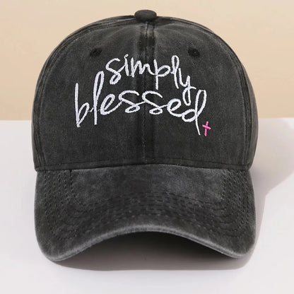 Simply Blessed Embroidered Wash Baseball Hat Men's Fashion Sunshade Personality Soft Top Duck Tongue Hat Women - Tamnz