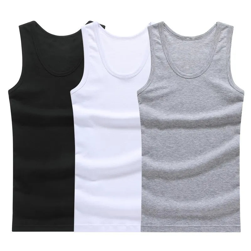 Hot Sale 3pcs / 100% Cotton Mens Sleeveless Tank Top Solid Muscle Vest Undershirts O-neck Gymclothing Tees Whorl Tops - TaMNz