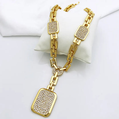 Dubai Gold Plated Jewelry Set Square Pendant Necklace Earrings Ring Bracelet For Women Bride Wedding Party Jewelry Free Shipping - TaMNz