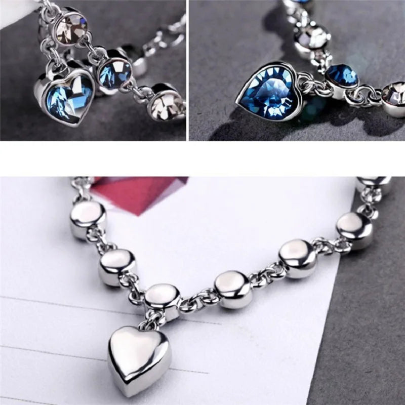 Fashion Heart of Ocean Pendant Bracelets New Shiny Blue Crystal Love Bracelet for Women Valentine's Day Jewelry Wholesale - TaMNz