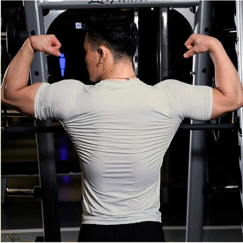Men Compression Fitness Shirts Short Sleeve Bodybuilding T-Shirts Quick Dry Training Gym T Shirt Sport Running Shirt Soccer Top - TaMNz