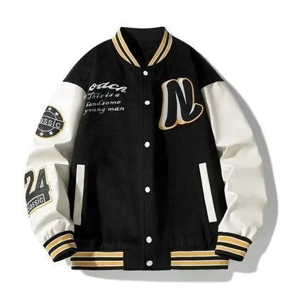 American Trend Stitching Baseball Uniform Youth Embroidered Loose Jacket for Men Letter Striped Collar Windproof Couple Outfit - TaMNz