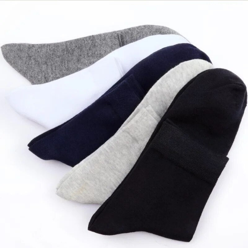 5 Pairs/Lot Men Business Socks Middle Tube Solid Color Black White Gray Breathable Casual Cotton Male Crew Socks Soft Calcetines - TaMNz