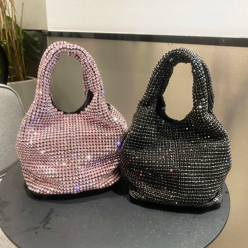 Shiny Crystal Clutch purse bucket Shoulder bag rhinestone Handmade luxury Designer Evening clutch Bag Purse - TaMNz