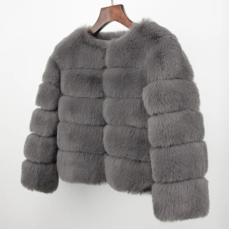 Faux Fur Luxury Winter Jacket Women Elegant Thick Warm Outerwear - TaMNz