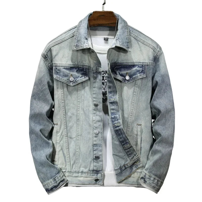 American Style washing DistresseddenimJacket Men's Autumn/Winter New High Street Vibe Trendy Vintage Work Lapel Jacket