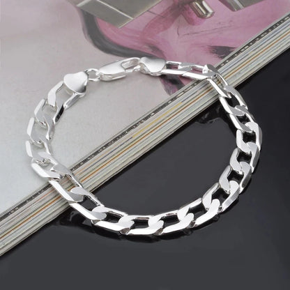 925 Sterling silver Bracelet Sideways Silver Bracelet 6MM8MM10MM Bracelet Men & Women Jewelry