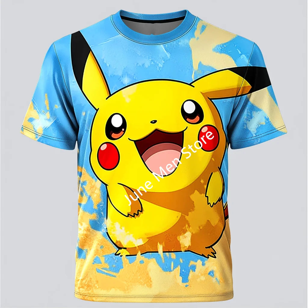 (Uniqlo）Pokemon Cute Pikachu 3D Men T-Shirt Cute Pikachu Funny Japanese Anime Funny T Shirts Men Women Tshirt Top Men Clothing