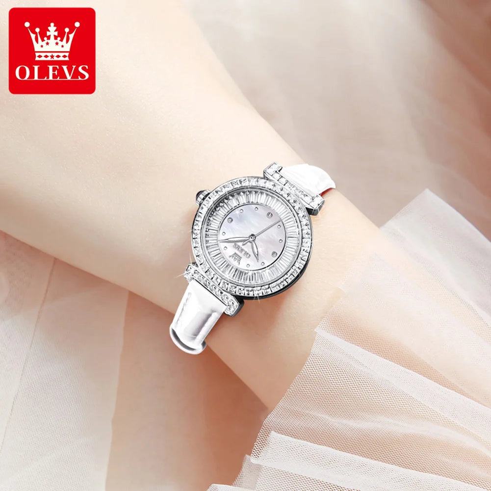 Women's Watch Light luxury Original Quartz for Ladies Leather Strap Diamond Ring Dial - TaMNz