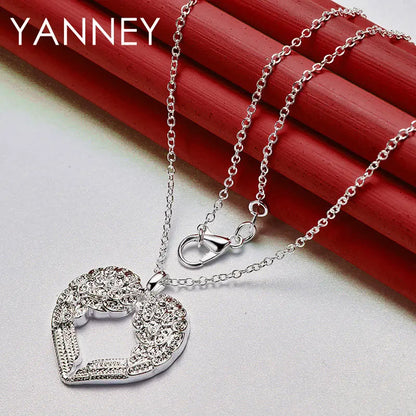 Fine 925 Sterling Silver 16-30 Inches Feather Heart Necklace For Women Fashion Charm Wedding Gift Party Jewelry