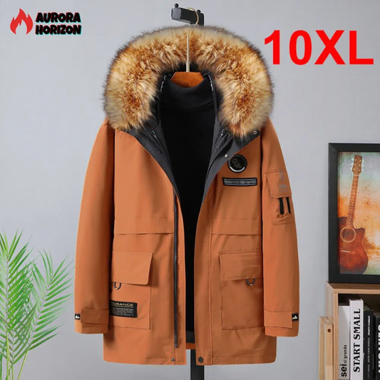 AuroraHorizon Plus Size 10XL Parkas Winter Fur Collar Jackets Men Thickened Warm Hooded Coats Outerwear Removable Liner Jacket