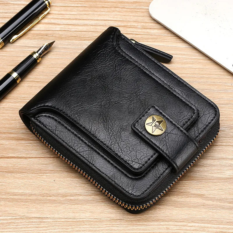 Vintage Small Men's Wallet Pu Leather Short Purse Men Hasp Zipper Clutch Solid Porte Feuille Hommes Porte Monnaie Homme - TaMNz