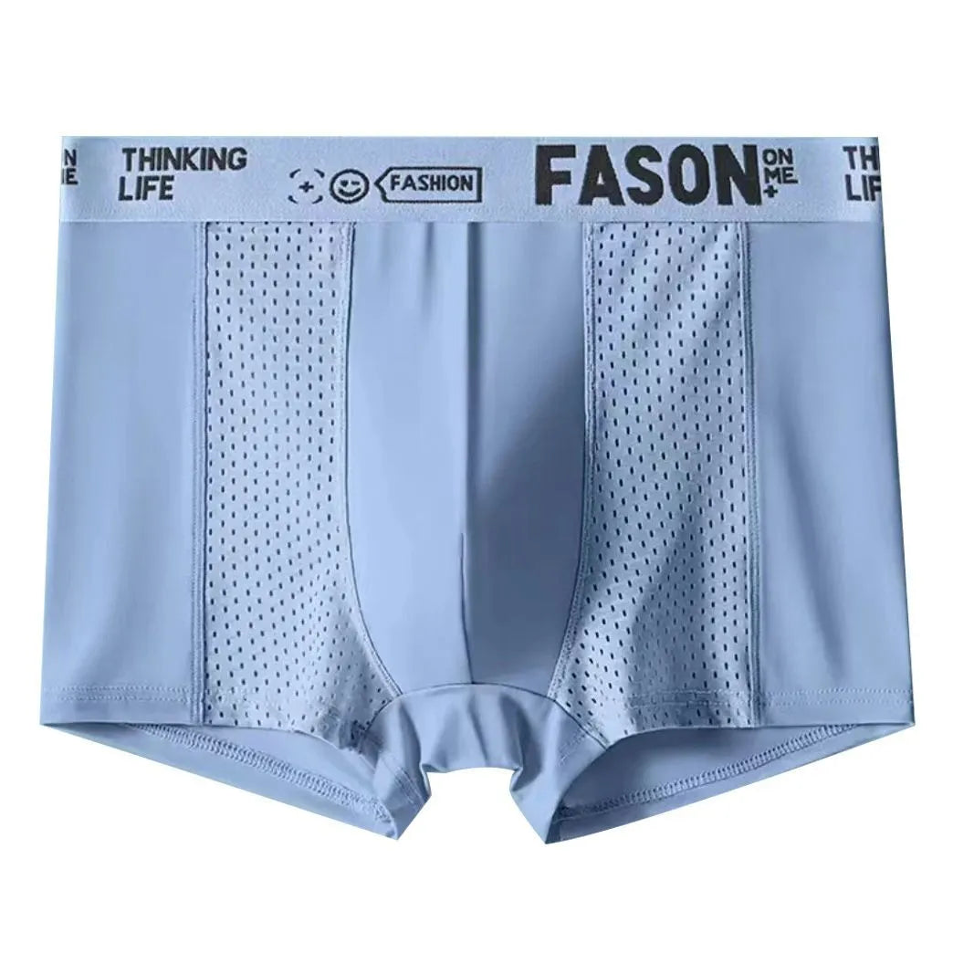 Men's Ice Silk Underwear Summer Solid Mesh Traceless Underwear Comfortable and Breathable Flat Corner Pants Boxer Shorts - TaMNz