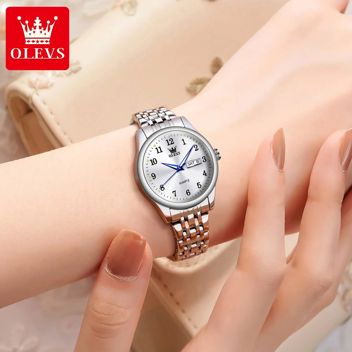 OLEVS Luxury Quartz Watch for Women Elegant Stainless Steel Women's Watches Gifts Waterproof Fashion Trend Simple Ladies Watch