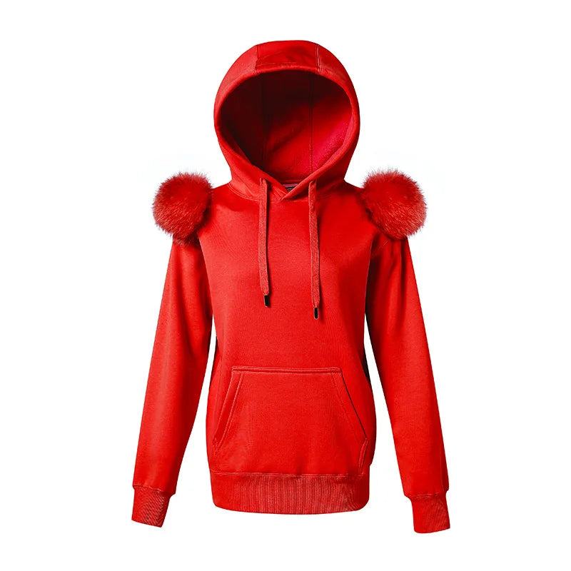 2022 New Arrival Autumn Winter Hoodie Women Fleece Pullover With Hood Real Fox Fur Lady Coat Jackets S5185 - Tamnz