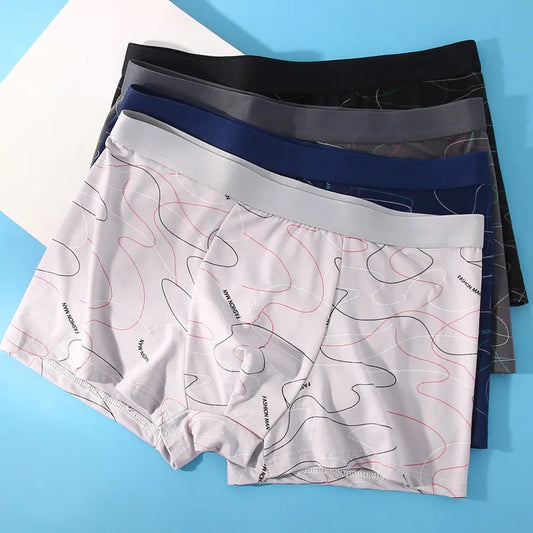 Man Boxers Line Printed Underpants U Convex Panties Fashion Comfortable Shorts Mens Solid Breathable Underwear Large Size 100kg - TaMNz