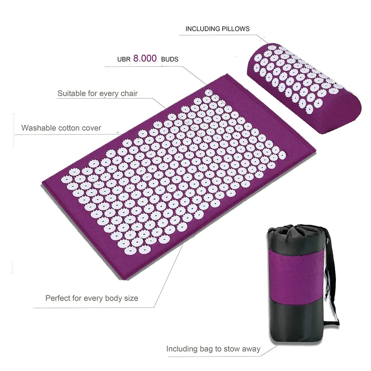 Yoga Massage Mat Acupressure Relieve Stress Back Cushion Massage Yoga Mat Back Pain Relief Needle Pad With Pillow - TaMNz