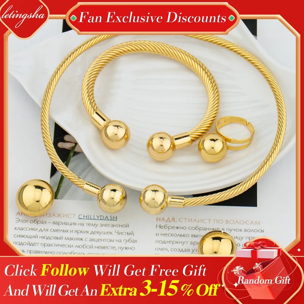 African Fashion Women Jewelry Italian Gold Plated Rings Bracelet Earrings Sets Wedding Necklace Pendant Dubai Party Gift - TaMNz