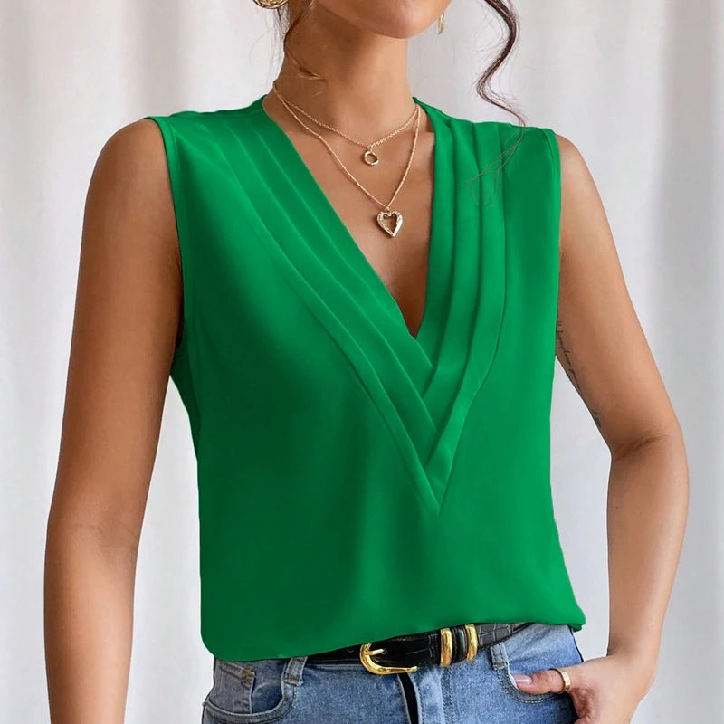 Solid Casual Loose Sleeveless Blouse - TaMNz