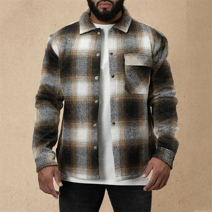 Men’s Flannel Shirt Jacket Casual Long Sleeve Lapel Collar Plaid Print Button Up Shacket Jacket Outwear - Tamnz