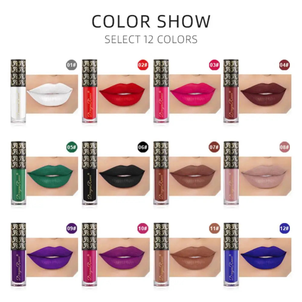 DRAGON RANEE 12 Colors Matte Lipstick Purple Blue Green Black Lip Stick Non-stick Lip Gloss Lip Glaze Earth Color Lip Mud Makeup - TaMNz