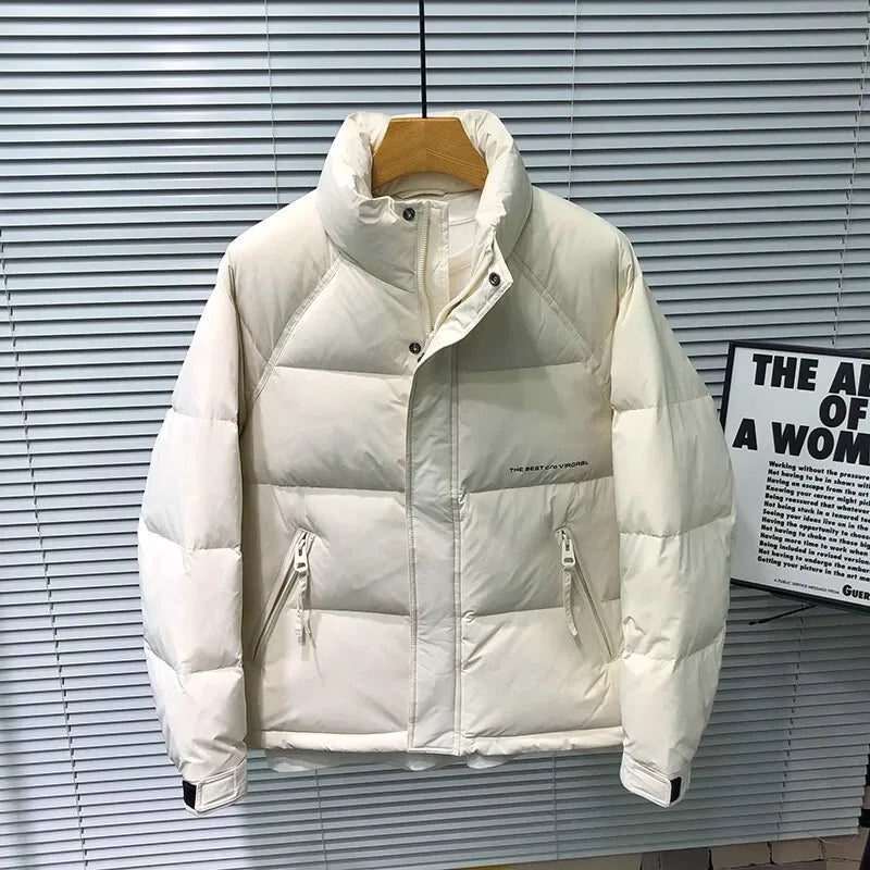 Fall Winter Solid Color Stand up Collar Men's White Duck Down Jacket Trendy Atmospheric Thickened Warm Down Jacket Streetwear